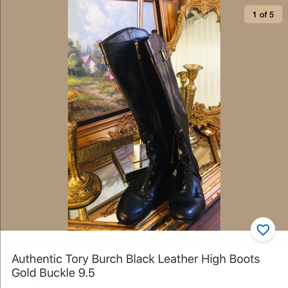Authentic Tory Burch Black Leather High Boots 9.5